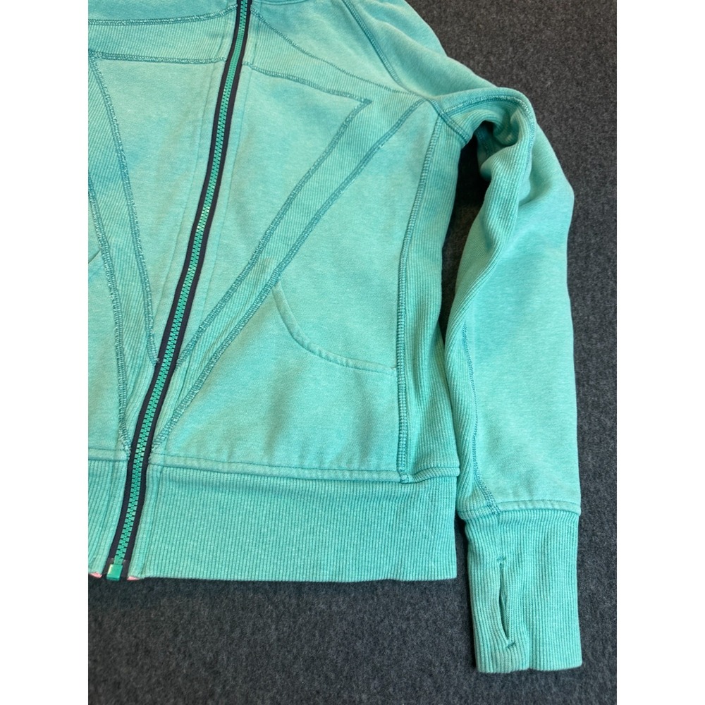 ivivva Girls Lululemon Practice Jacket Teal Full Zip Hoodie Thumbholes Size 14 - Picture 5 of 16